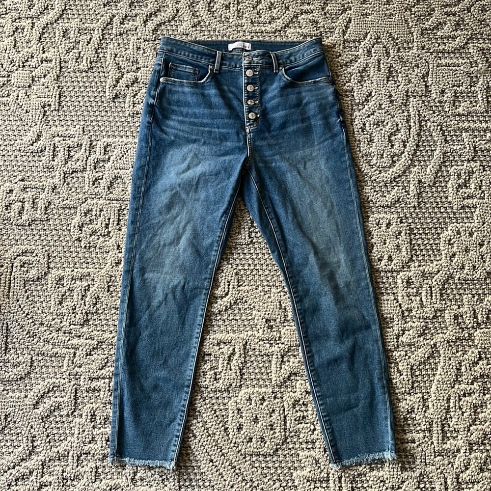 Loft high rise, button up cropped cut off jeans
